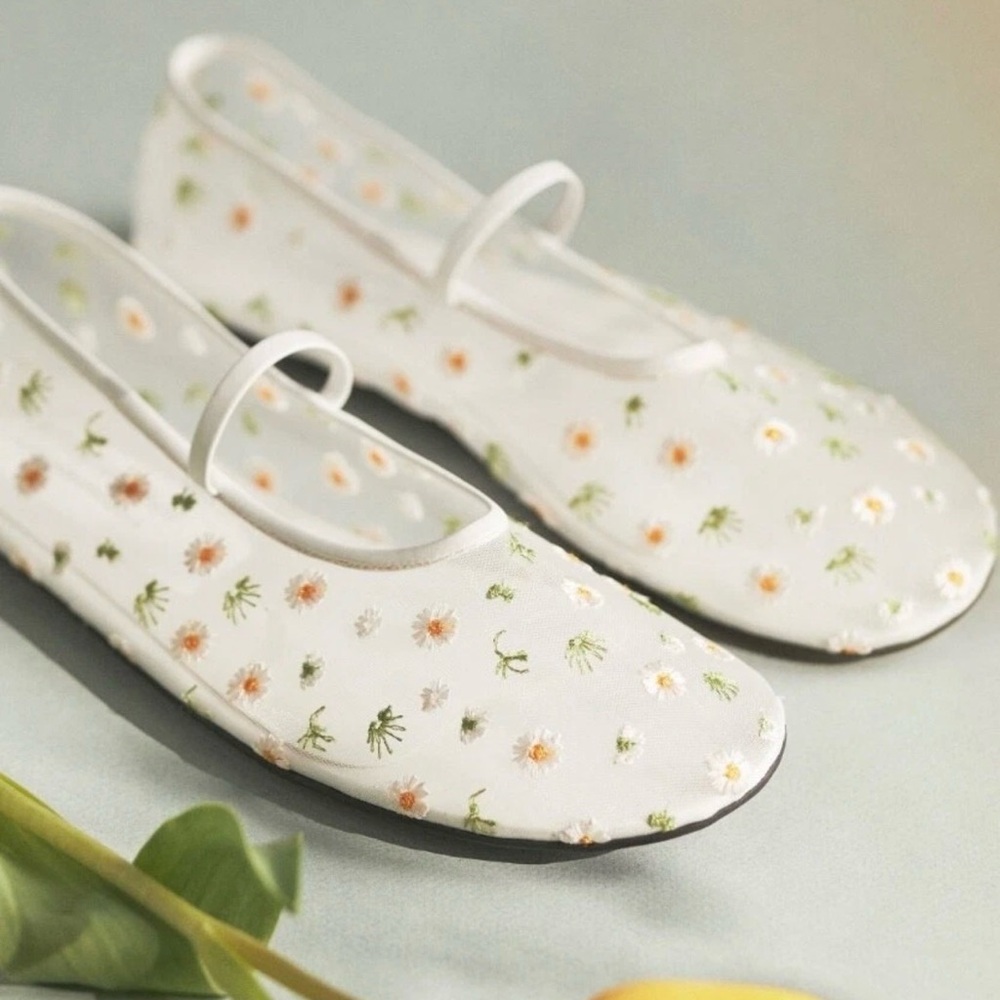 Free People Jeffrey Campbell Floral Mesh Ballet Flats White Daisies White